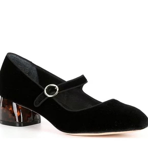 Deltan Grace Velvet Mary Jane Tortoise Block Heel Pumps - Picture 2 of 8